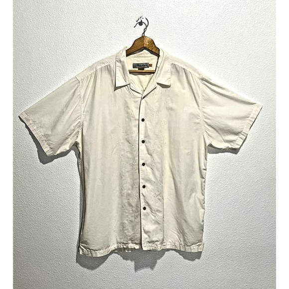 QuikSilver Edition Comfort Fit Men Sz XXL/TTG Color Beige Button Up Embroidered - Picture 1 of 16